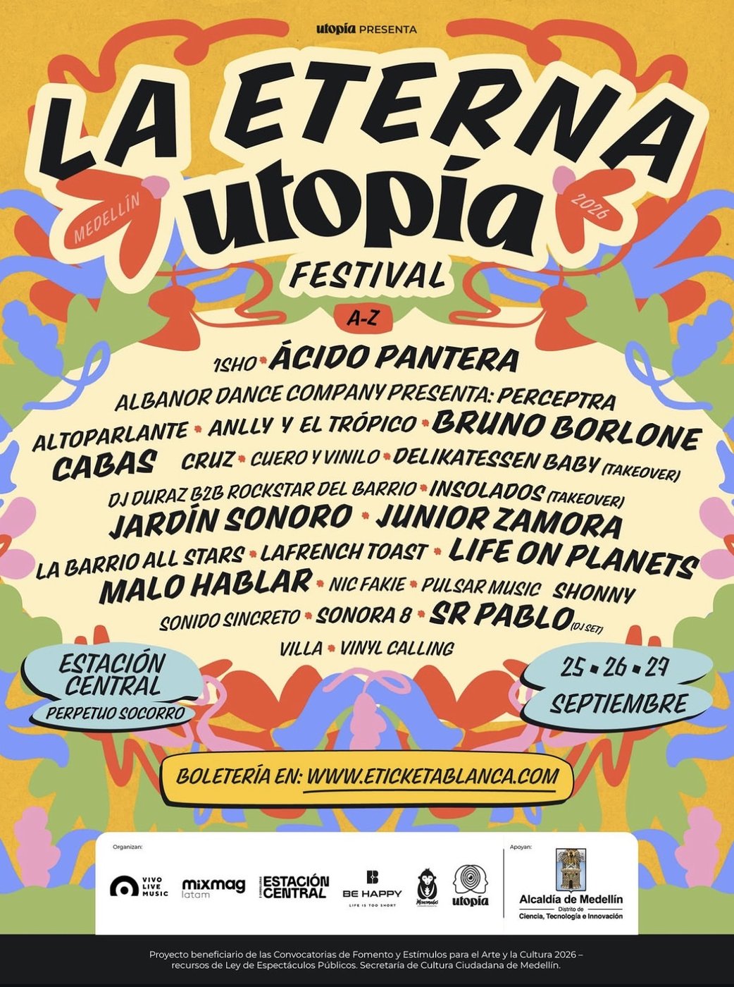 Flyer La Eterna Utopía Festival, Estación Central, Medellín, 25-27 septiembre 2026