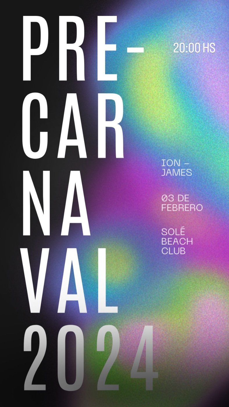 Flyer Precarnaval 2024, Ion b2b James, Solé Beach Club